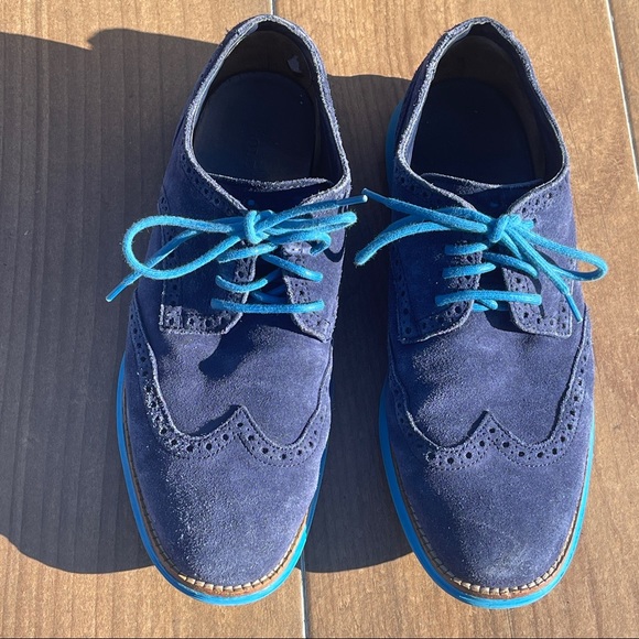 Cole Haan blue suede Lunargrand Wingtip w/ Nike sole size 9.5 - Picture 3 of 5